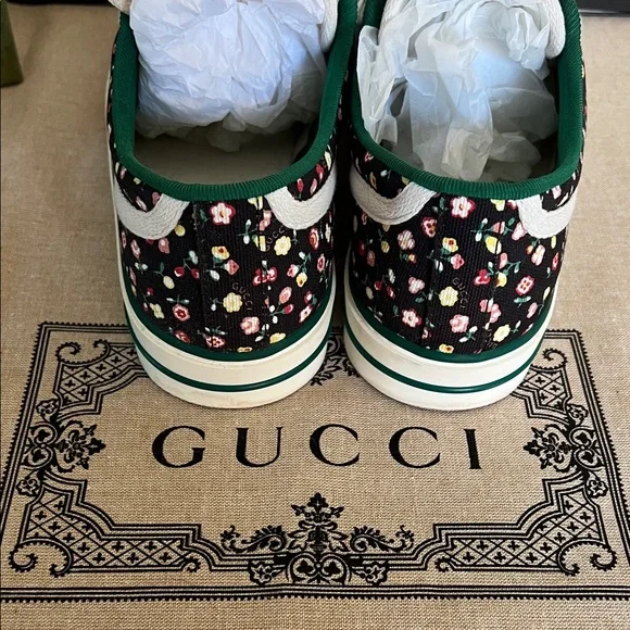 Gucci Black Floral Tennis Sneakers - Picture 3 of 6